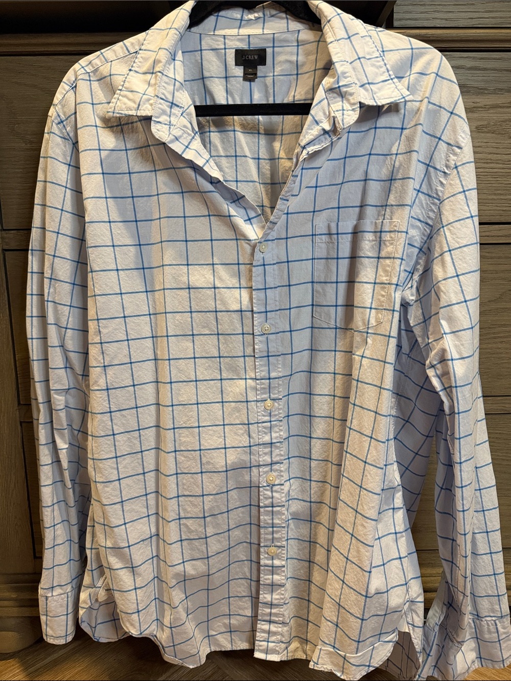J. Crew White Button-Down Shirt with Blue Windowpane Grid